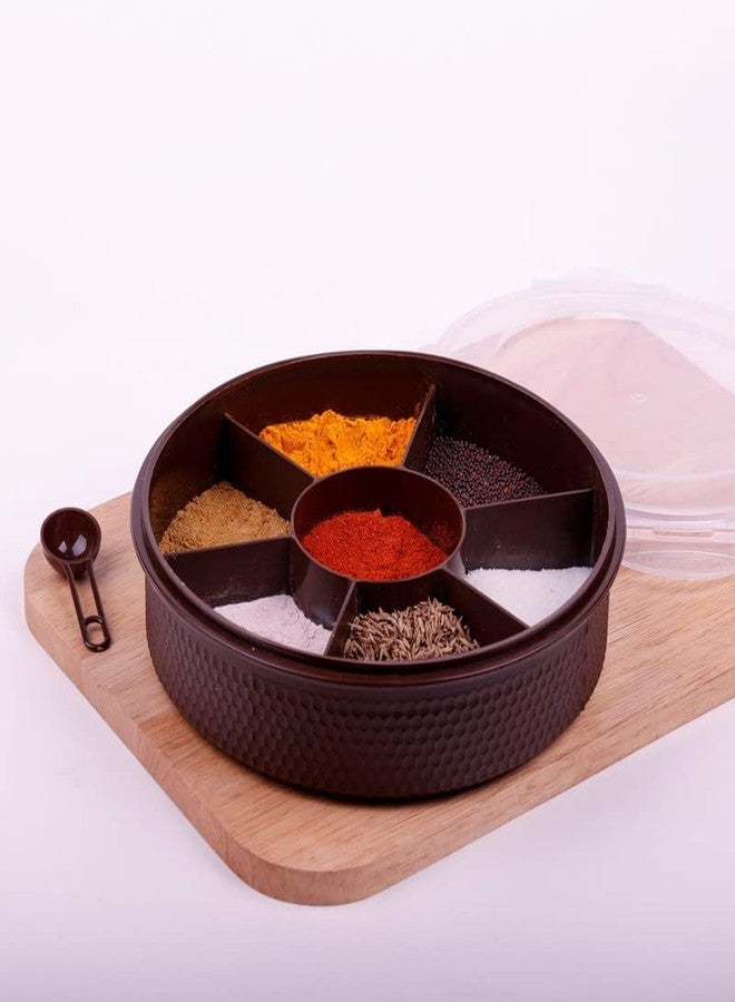 Finner 7 Section Round Shape Multi-Purpose Storage Box for Storing Spice, Dry Fruits, Herbs, Masala Box with Transparent Lid Leak Proof, Air Tight Plastic Masala Dabba | Masala Container (Brown) - Image 2